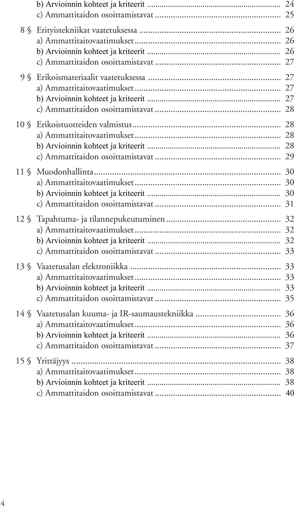 .. 28 10 Erikoistuotteiden valmistus... 28 a) Ammattitaitovaatimukset... 28 b) Arvioinnin kohteet ja kriteerit... 28 c) Ammattitaidon osoittamistavat... 29 11 Muodonhallinta.
