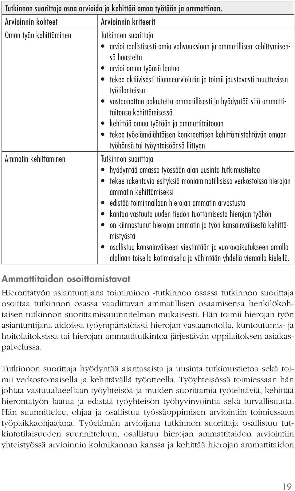 työtilanteissa vastaanottaa palautetta ammatillisesti ja hyödyntää sitä ammattitaitonsa kehittämisessä kehittää omaa työtään ja ammattitaitoaan tekee työelämälähtöisen konkreettisen