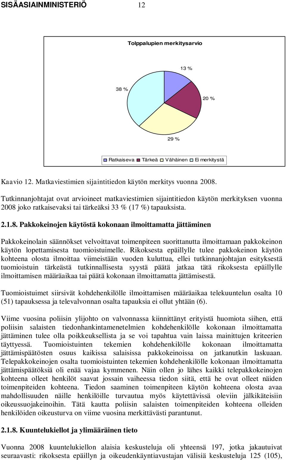 joko ratkaisevaksi tai tärkeäksi 33 % (17 %) tapauksista. 2.1.8.