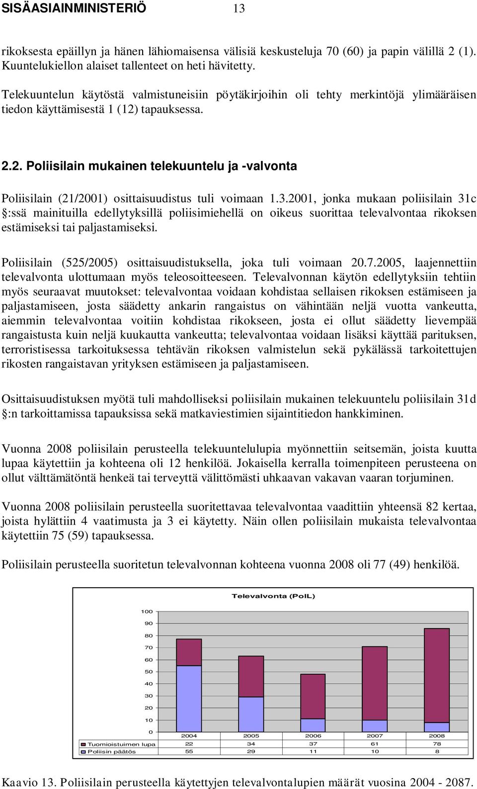 tapauksessa. 2.2. Poliisilain mukainen telekuuntelu ja -valvonta Poliisilain (21/2001) osittaisuudistus tuli voimaan 1.3.