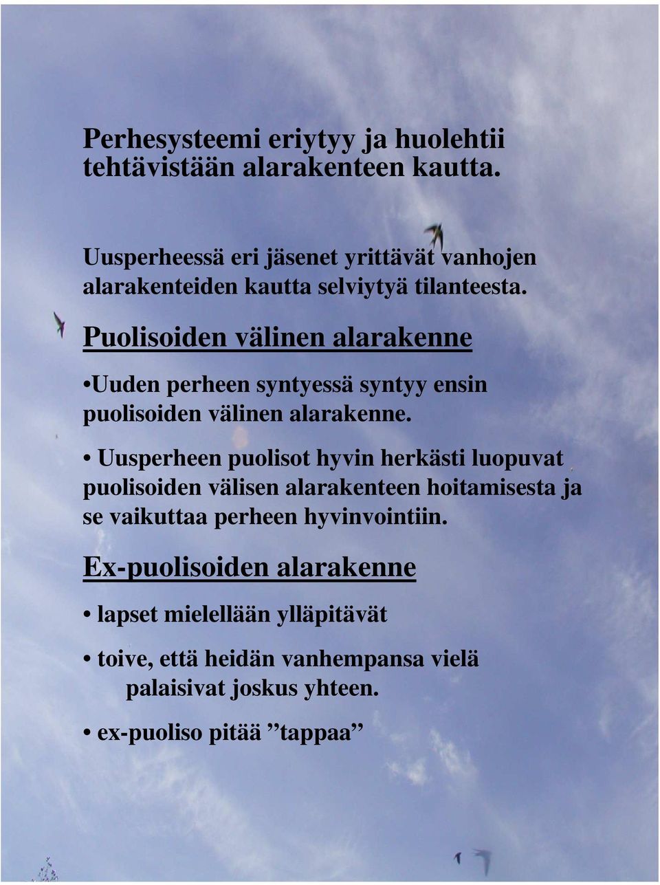 Puolisoiden välinen alarakenne Uuden perheen syntyessä syntyy ensin puolisoiden välinen alarakenne.