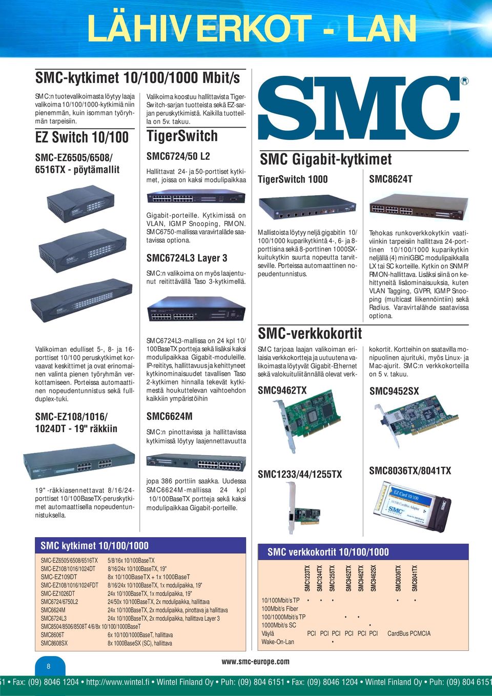 TigerSwitch SMC6724/50 L2 Hallittavat 24- ja 50-porttiset kytkimet, joissa on kaksi modulipaikkaa SMC Gigabit-kytkimet TigerSwitch 1000 SMC8624T Valikoiman edulliset 5-, 8- ja 16- porttiset 10/100