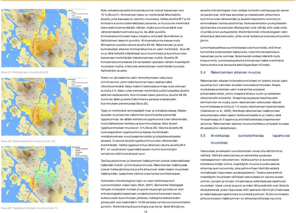 Vaikka alueilla B17 ja C4 kiintoaine kuorma todennäköisesti pienenee, ei muutos ole merkittävä kokonaiskiintoainemäärään nähden, koska kuormitusmäärät ovat vähenemisestä huolimatta suuria.