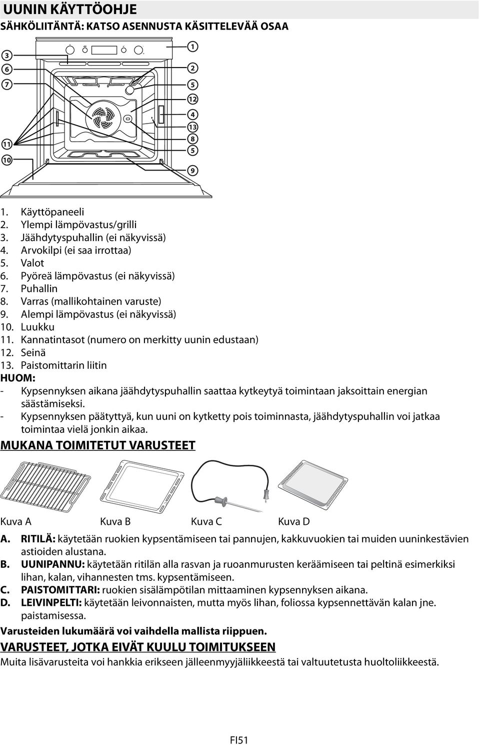 Paistomittarin liitin HUOM: - Kypsennyksen aikana jäähdytyspuhallin saattaa kytkeytyä toimintaan jaksoittain energian säästämiseksi.