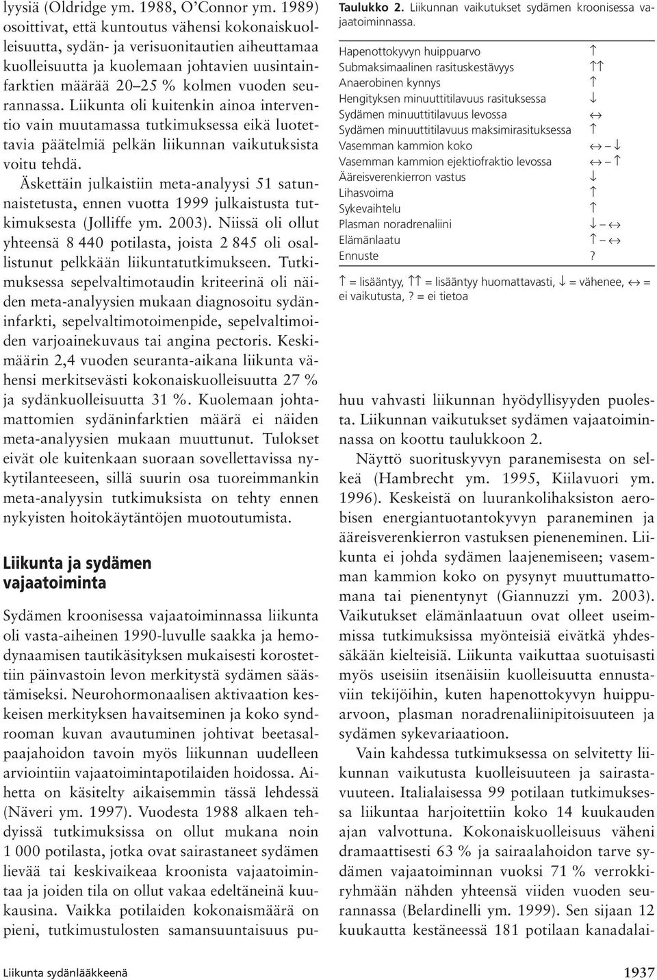 Liikunta oli kuitenkin ainoa interventio vain muutamassa tutkimuksessa eikä luotettavia päätelmiä pelkän liikunnan vaikutuksista voitu tehdä.