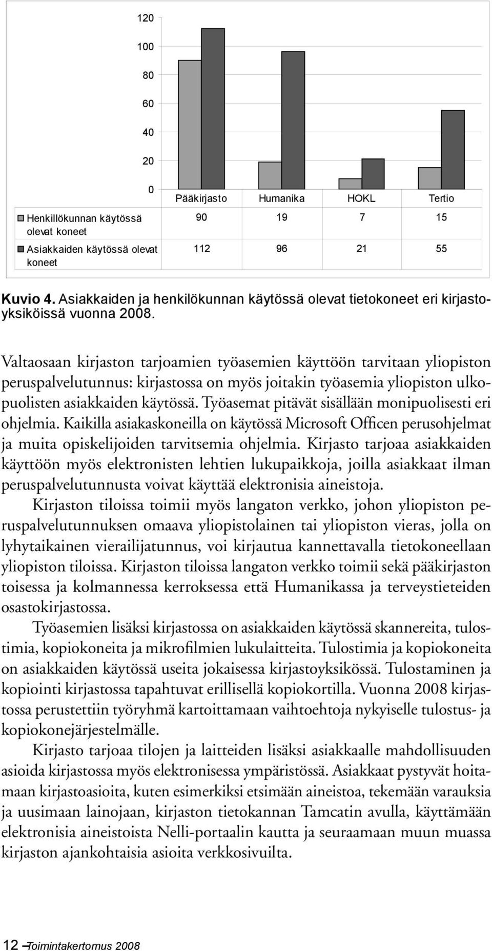 Valtaosaan kirjaston tarjoamien työasemien käyttöön tarvitaan yliopiston peruspalvelutunnus: kirjastossa on myös joitakin työasemia yliopiston ulkopuolisten asiakkaiden käytössä.