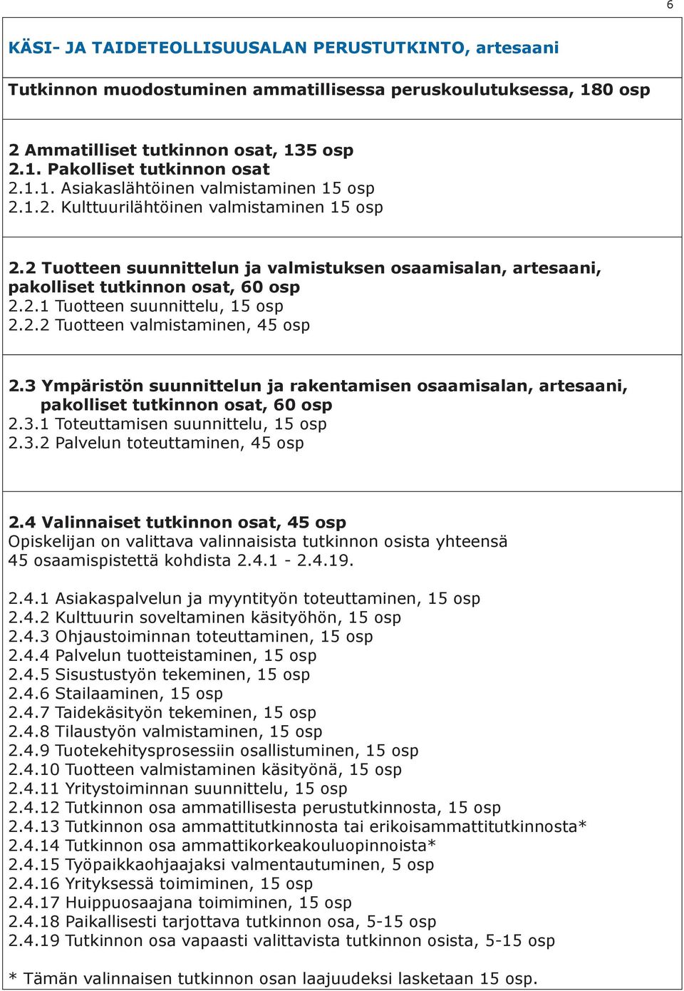 3 Ympäristön suunnittelun ja rakentamisen osaamisalan, artesaani, pakolliset tutkinnon osat, 60 osp 2.3.1 Toteuttamisen suunnittelu, 15 osp 2.3.2 Palvelun toteuttaminen, 45 osp 2.