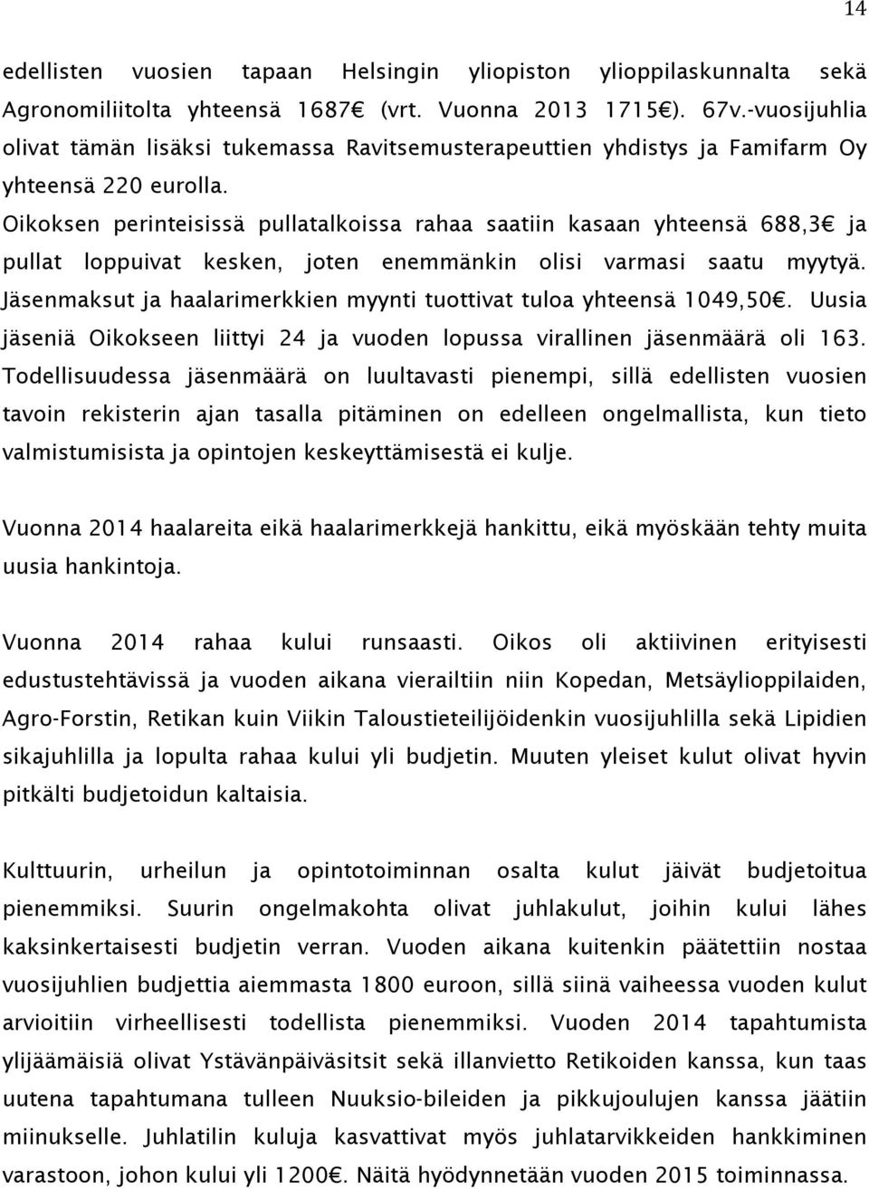 Oikoksen perinteisissä pullatalkoissa rahaa saatiin kasaan yhteensä 688,3 ja pullat loppuivat kesken, joten enemmänkin olisi varmasi saatu myytyä.