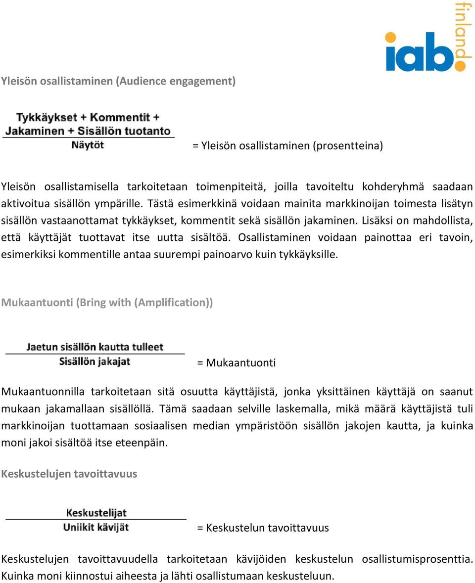 Lisäksi on mahdollista, että käyttäjät tuottavat itse uutta sisältöä. Osallistaminen voidaan painottaa eri tavoin, esimerkiksi kommentille antaa suurempi painoarvo kuin tykkäyksille.