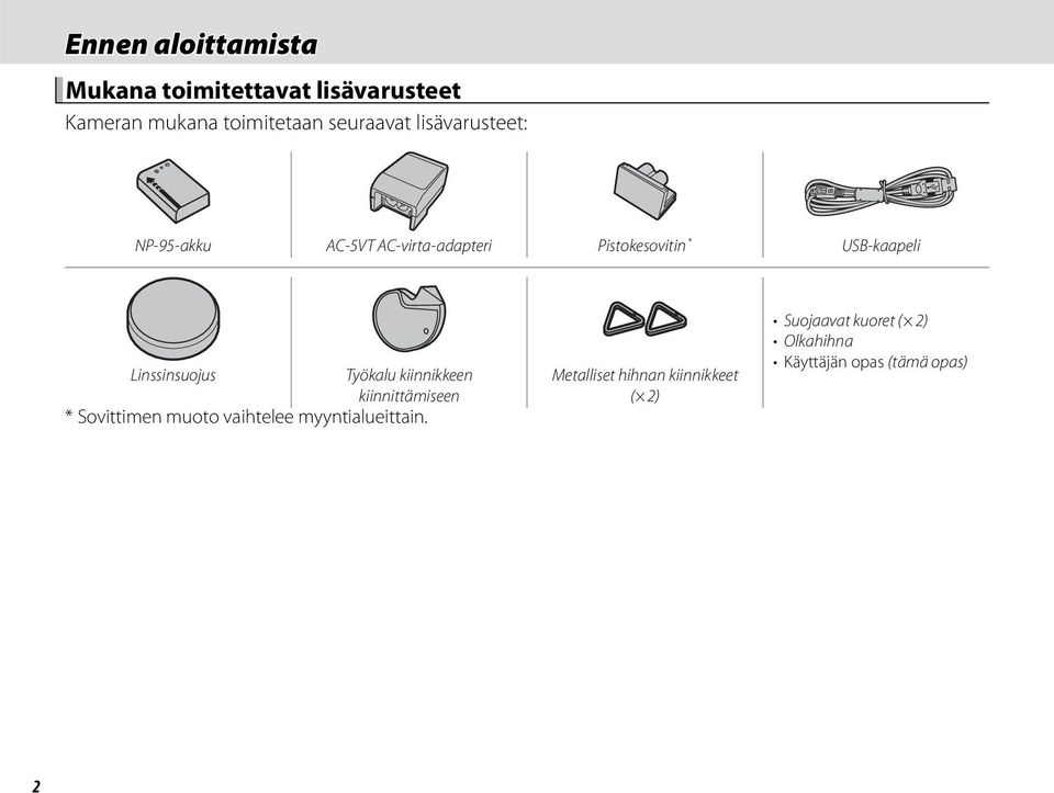 Linssinsuojus Työkalu kiinnikkeen kiinnittämiseen * Sovittimen muoto vaihtelee