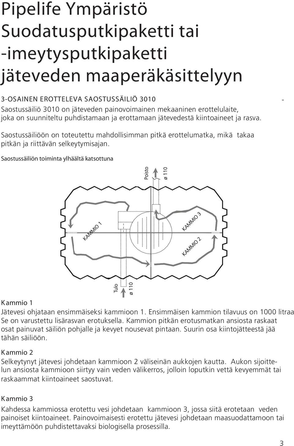 - Saostussäiliöön on toteutettu mahdollisimman pitkä erottelumatka, mikä takaa pitkän ja riittävän selkeytymisajan.