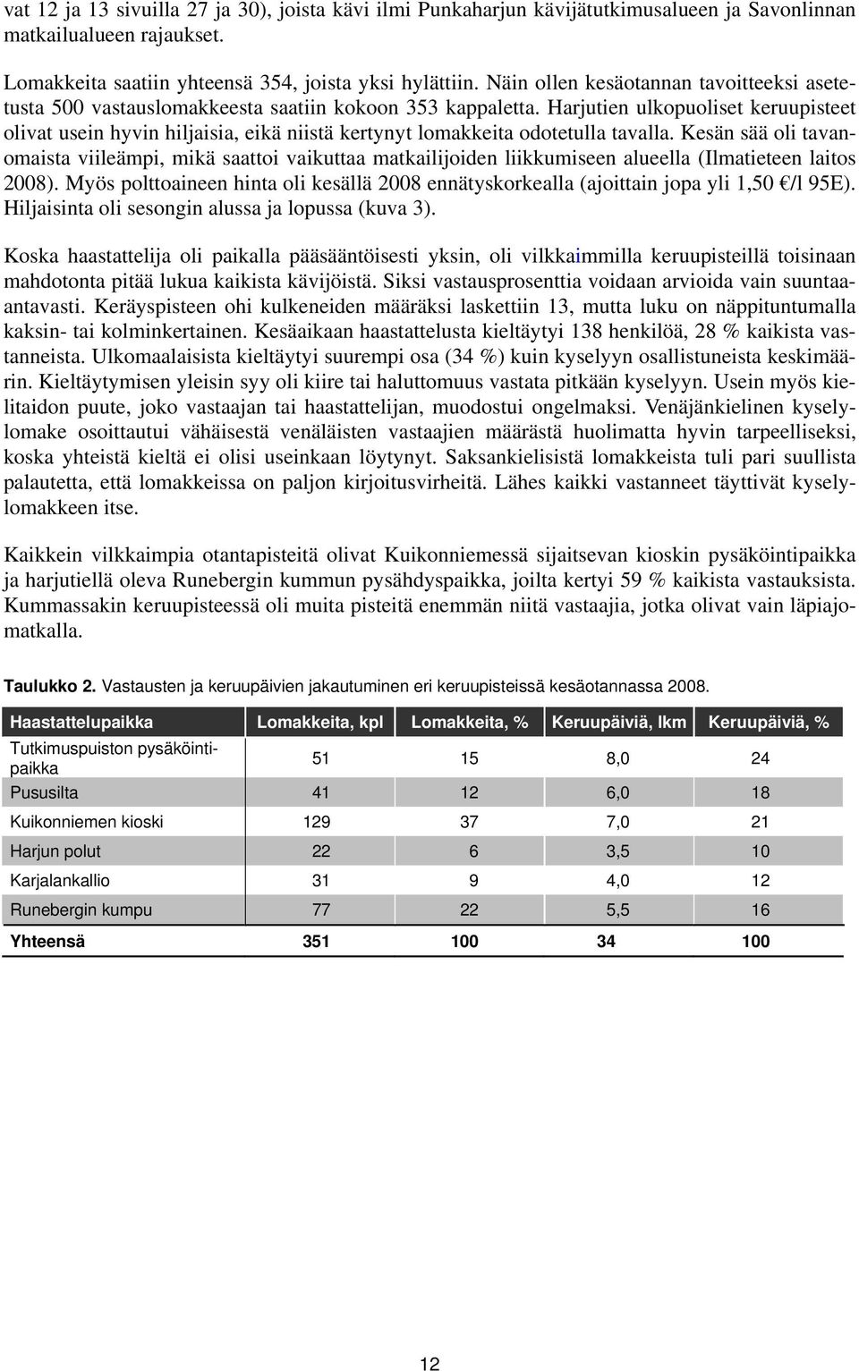 Harjutien ulkopuoliset keruupisteet olivat usein hyvin hiljaisia, eikä niistä kertynyt lomakkeita odotetulla tavalla.