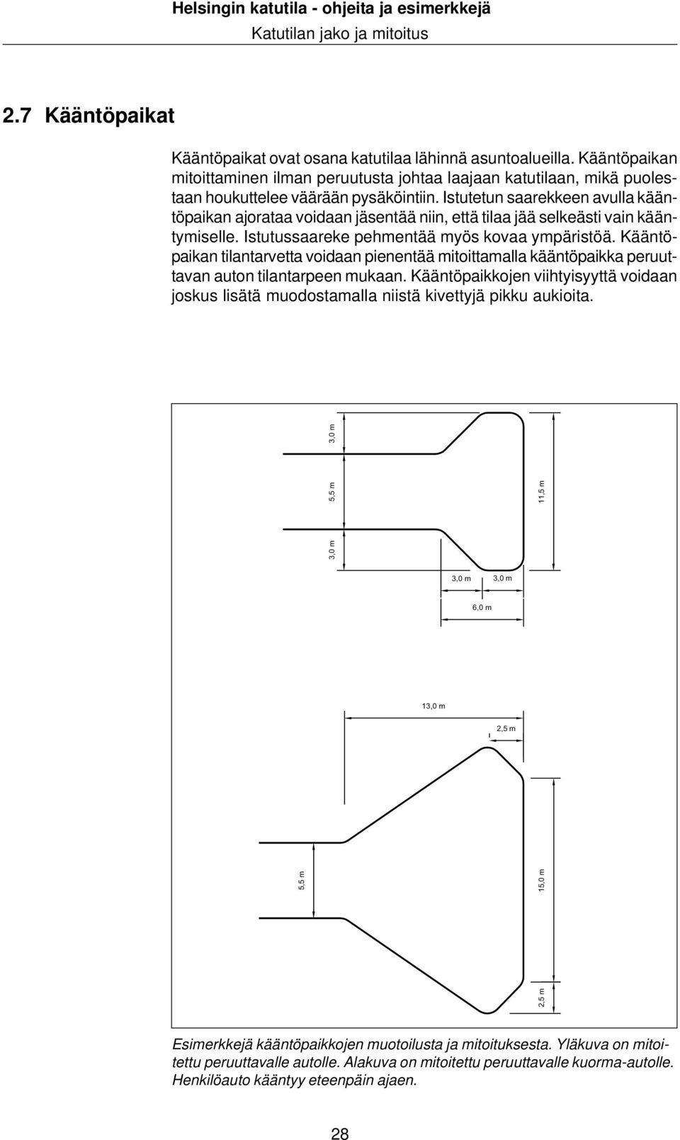 Kääntöpaikan tilantarvetta voidaan pienentää mitoittamalla kääntöpaikka peruuttavan auton tilantarpeen mukaan.