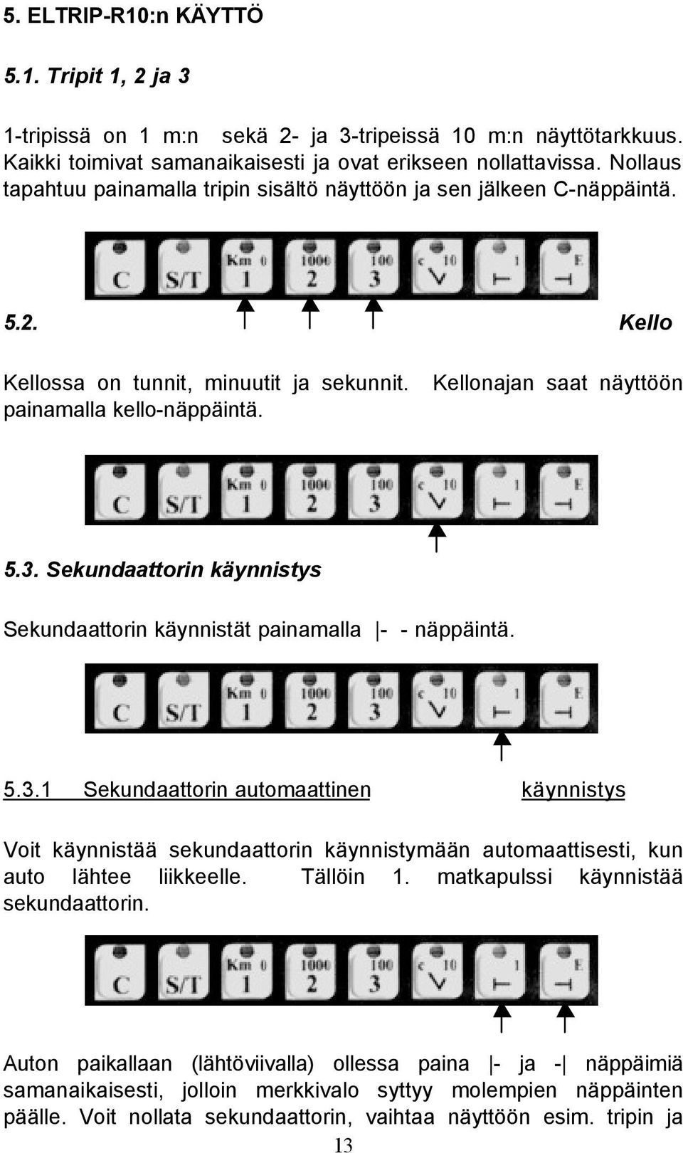 Sekundaattorin käynnistys Sekundaattorin käynnistät painamalla - - näppäintä. 5.3.