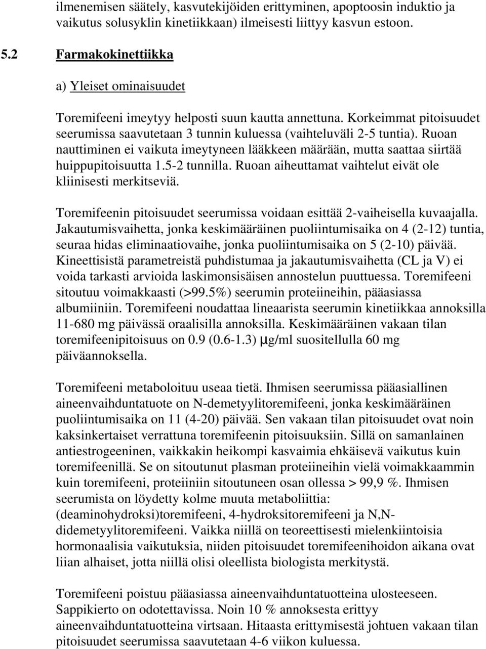 Ruoan nauttiminen ei vaikuta imeytyneen lääkkeen määrään, mutta saattaa siirtää huippupitoisuutta 1.5-2 tunnilla. Ruoan aiheuttamat vaihtelut eivät ole kliinisesti merkitseviä.