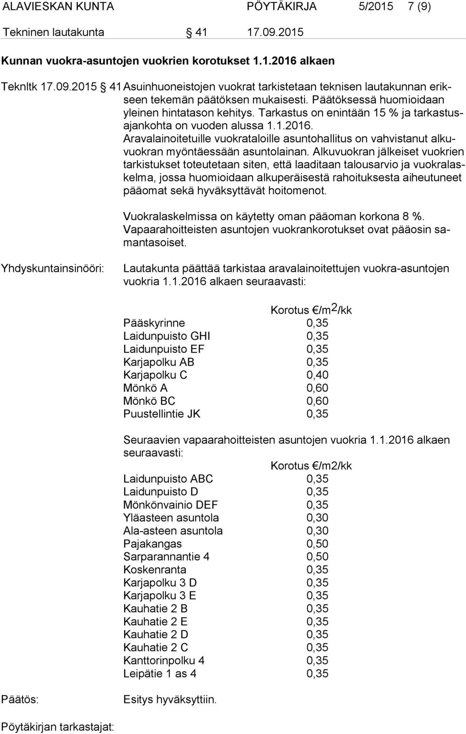 Aravalainoitetuille vuokrataloille asuntohallitus on vahvistanut alkuvuokran myöntäessään asuntolainan.