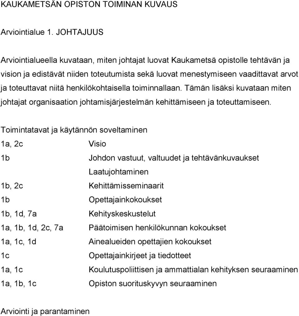 henkilökohtaisella toiminnallaan. Tämän lisäksi kuvataan miten johtajat organisaation johtamisjärjestelmän kehittämiseen ja toteuttamiseen.