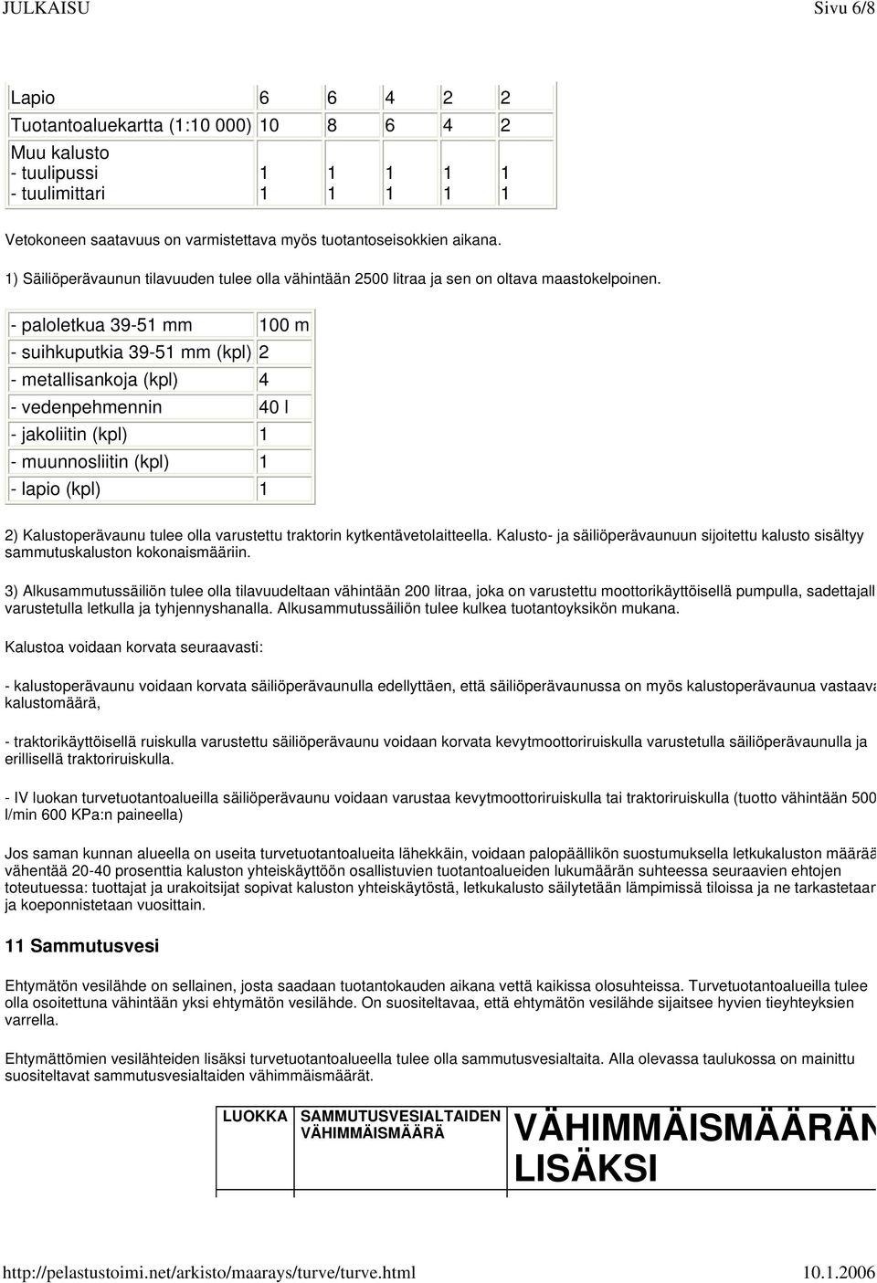 - paloletkua 39-5 mm 00 m - suihkuputkia 39-5 mm (kpl) 2 - metallisankoja (kpl) 4 - vedenpehmennin 40 l - jakoliitin (kpl) - muunnosliitin (kpl) - lapio (kpl) 2) Kalustoperävaunu tulee olla