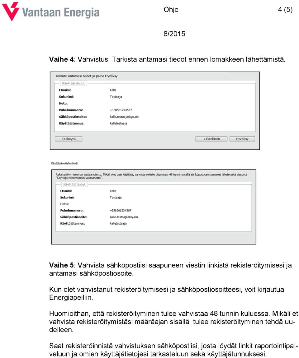 Kun olet vahvistanut rekisteröitymisesi ja sähköpostiosoitteesi, voit kirjautua Energiapeiliin.