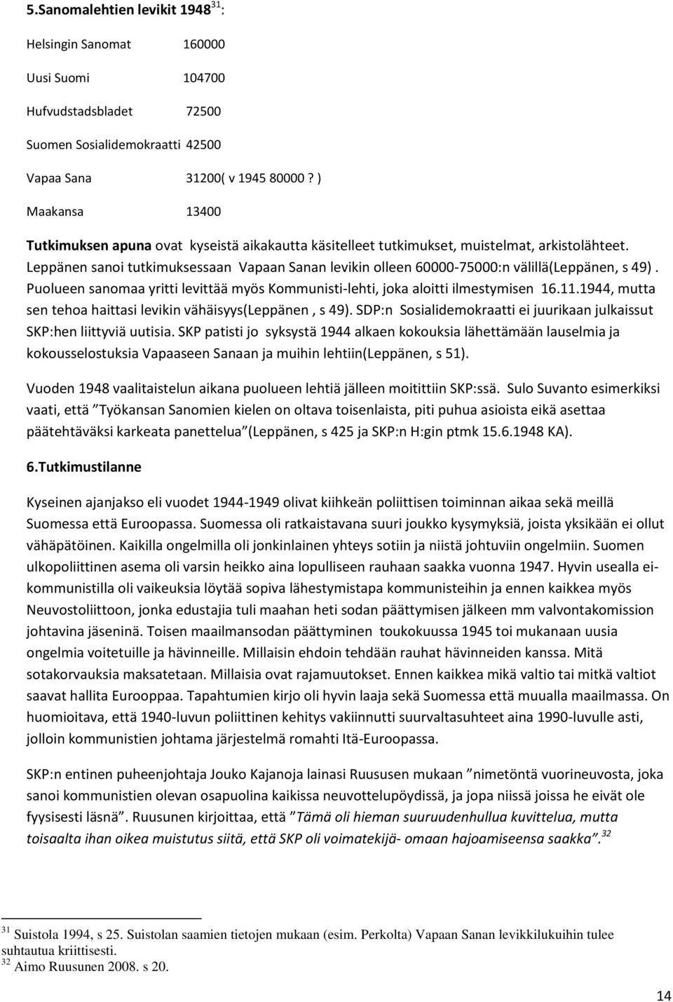 Leppänen sanoi tutkimuksessaan Vapaan Sanan levikin olleen 60000-75000:n välillä(leppänen, s 49). Puolueen sanomaa yritti levittää myös Kommunisti-lehti, joka aloitti ilmestymisen 16.11.