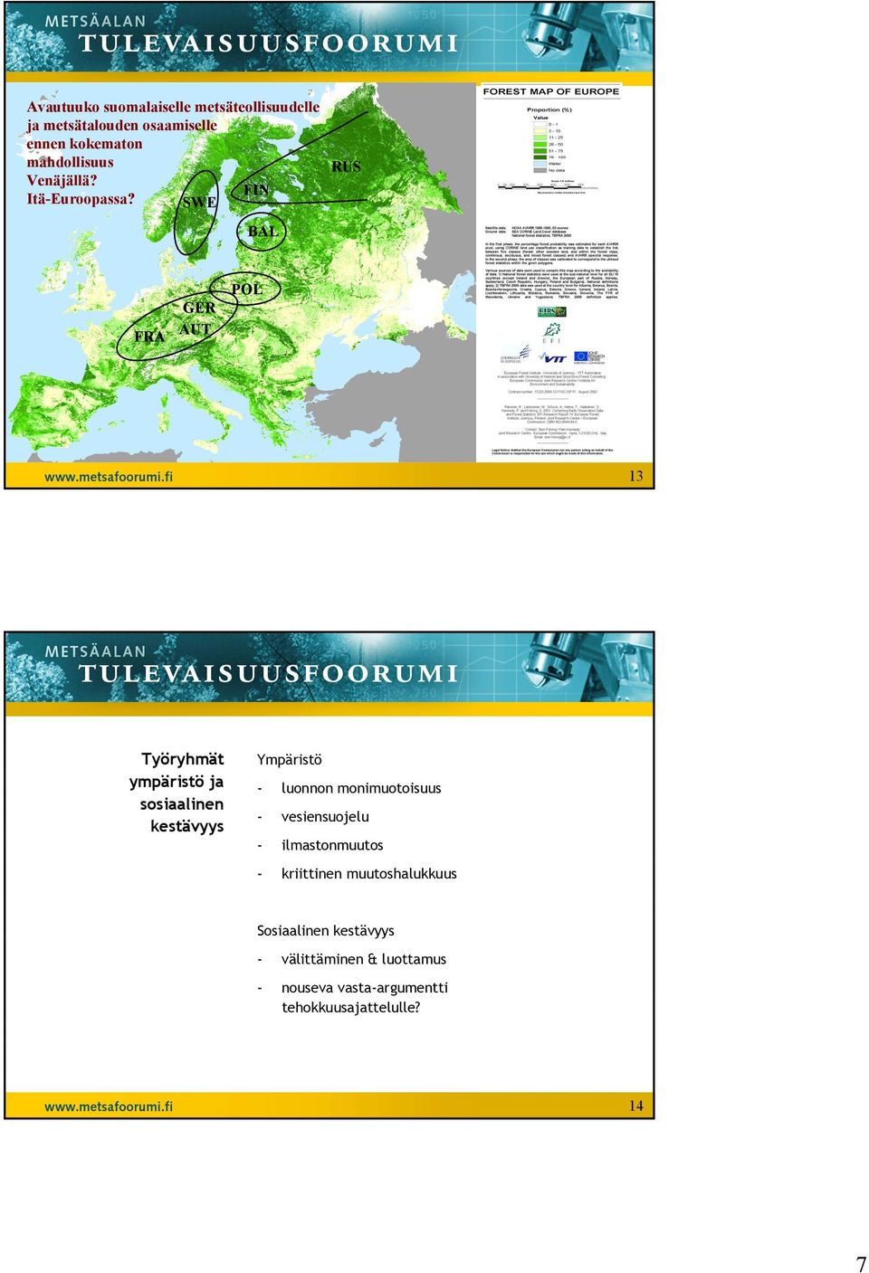 SWE BAL RUS FRA GER AUT POL 13 Työryhmät ympäristö ja sosiaalinen kestävyys Ympäristö - luonnon