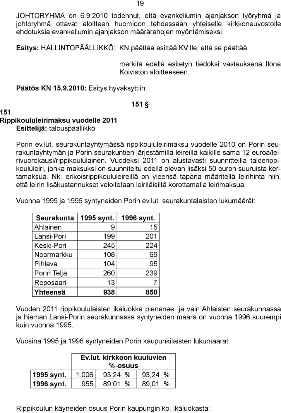 Esitys: HALLINTOPÄÄLLIKKÖ: KN päättää esittää KV:lle, että se päättää 19 merkitä edellä esitetyn tiedoksi vastauksena Ilona Koiviston aloitteeseen.