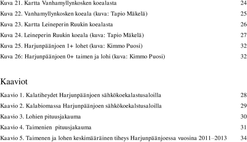 Harjunpäänjoen 1+ lohet (kuva: Kimmo Puosi) 32 Kuva 26: Harjunpäänjoen 0+ taimen ja lohi (kuva: Kimmo Puosi) 32 Kaaviot Kaavio 1.