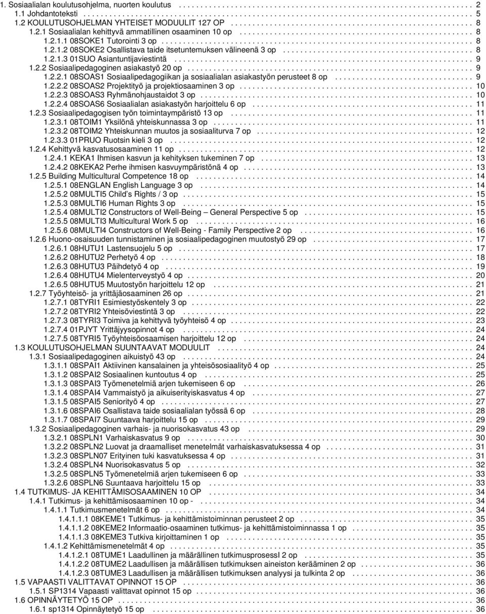 ........................................... 8.2.. 0SUO Asiantuntijaviestintä..................................................................... 9.2.2 Sosiaalipedagoginen asiakastyö 20 op.................................................................. 9.2.2. 08SOAS Sosiaalipedagogiikan ja sosiaalialan asiakastyön perusteet 8 op.