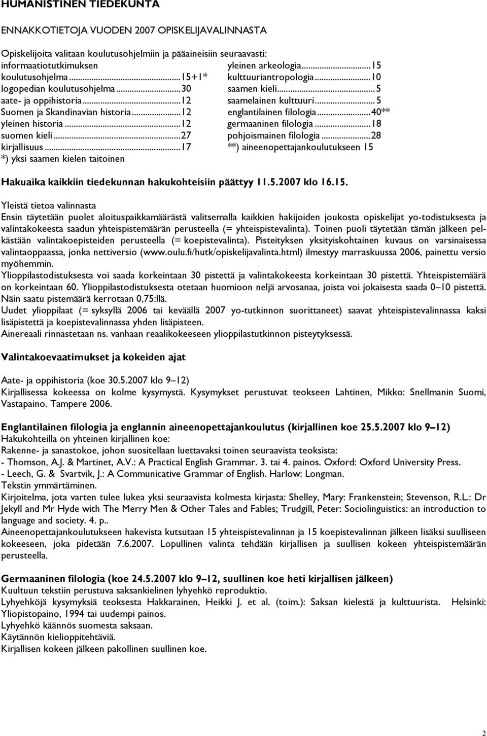 ..12 englantilainen filologia...40** yleinen historia...12 germaaninen filologia...18 suomen kieli...27 pohjoismainen filologia...28 kirjallisuus.