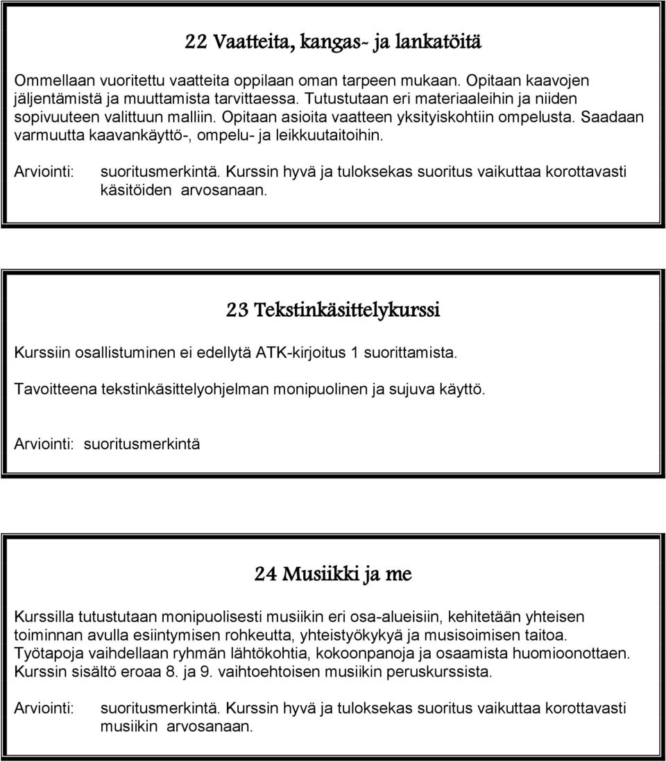 käsitöiden arvosanaan. 23 Tekstinkäsittelykurssi Kurssiin osallistuminen ei edellytä ATK-kirjoitus 1 suorittamista. Tavoitteena tekstinkäsittelyohjelman monipuolinen ja sujuva käyttö.