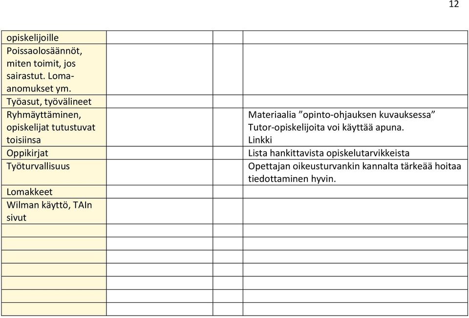 Lomakkeet Wilman käyttö, TAIn sivut Materiaalia opinto-ohjauksen kuvauksessa Tutor-opiskelijoita voi