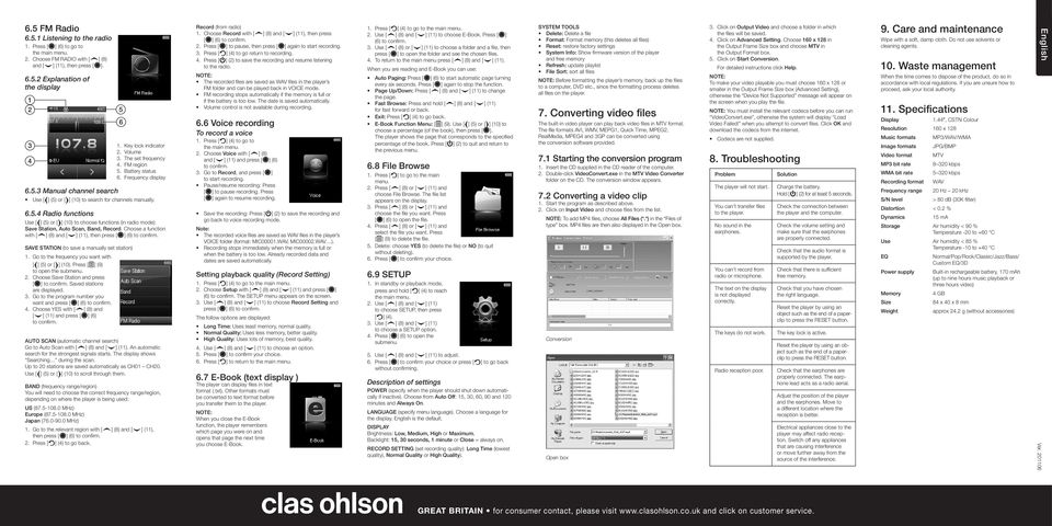 .. Radio functions Use [ ] () or [ ] (0) to choose functions (in radio mode): Save Station, Auto Scan, Band, Record. Choose a function with [ ] () and [ ] (), then press [ ] () to confirm.