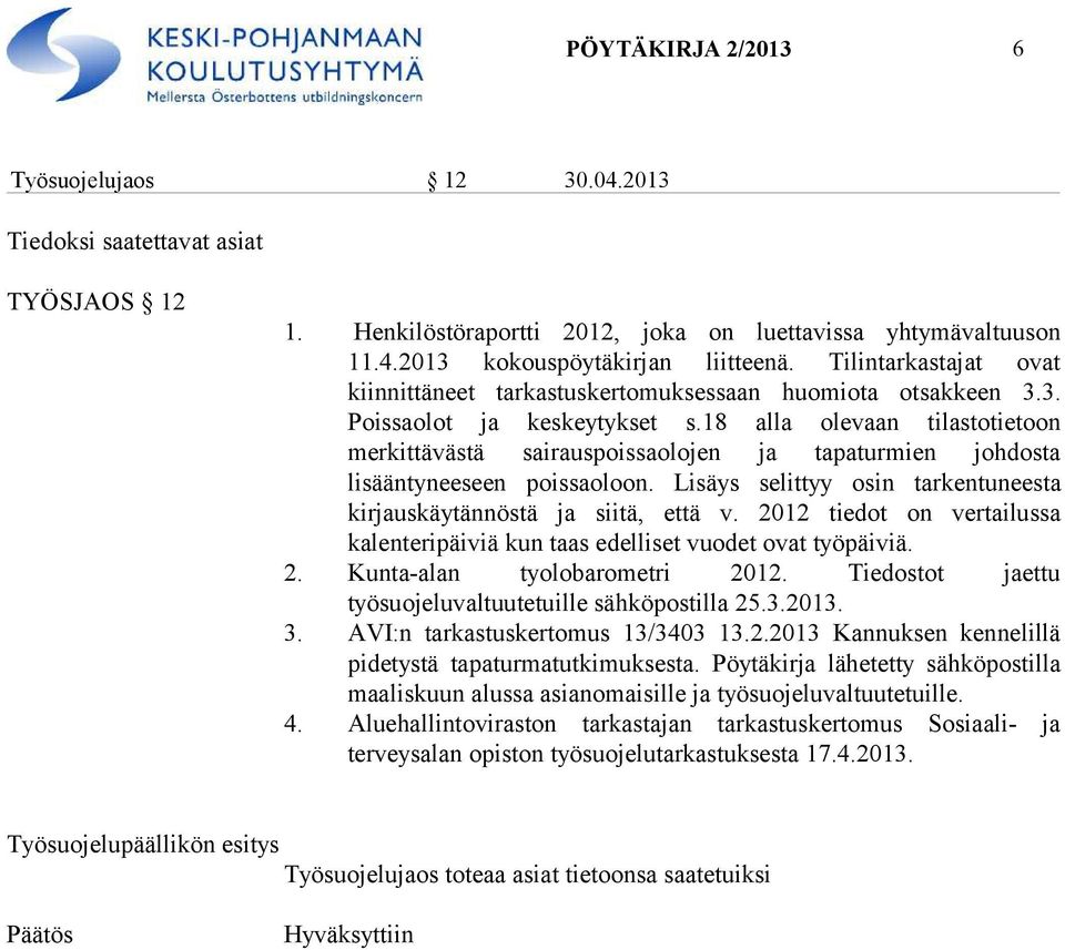 18 alla olevaan tilastotietoon merkittävästä sairauspoissaolojen ja tapaturmien johdosta lisääntyneeseen poissaoloon. Lisäys selittyy osin tarkentuneesta kirjauskäytännöstä ja siitä, että v.