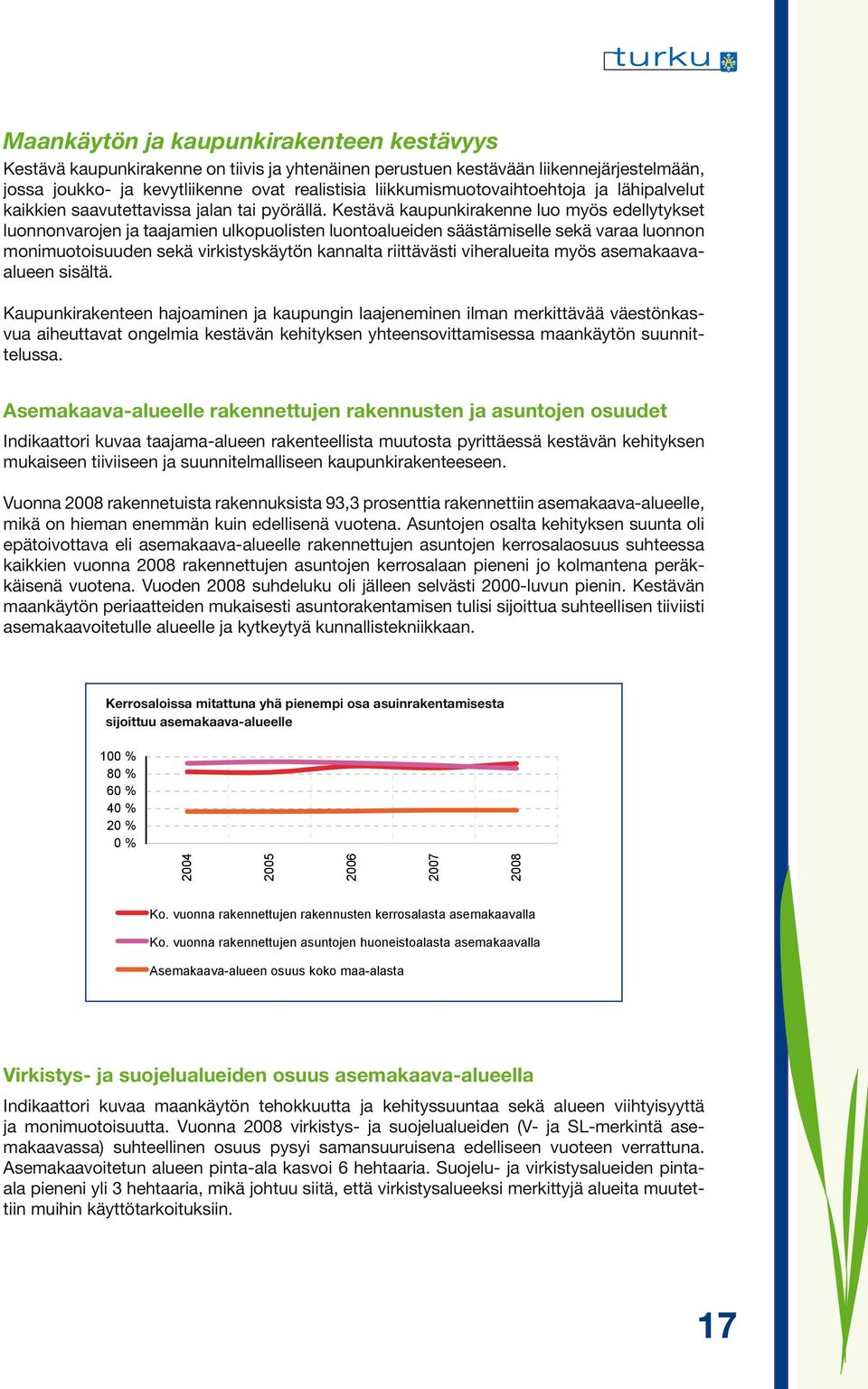 Kestävä kaupunkirakenne luo myös edellytykset luonnonvarojen ja taajamien ulkopuolisten luontoalueiden säästämiselle sekä varaa luonnon monimuotoisuuden sekä virkistyskäytön kannalta riittävästi