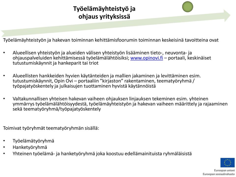 fi portaali, keskinäiset tutustumiskäynnit ja hankeparit tai triot Alueellisten hankkeiden hyvien käytänteiden ja mallien jakaminen ja levittäminen esim.