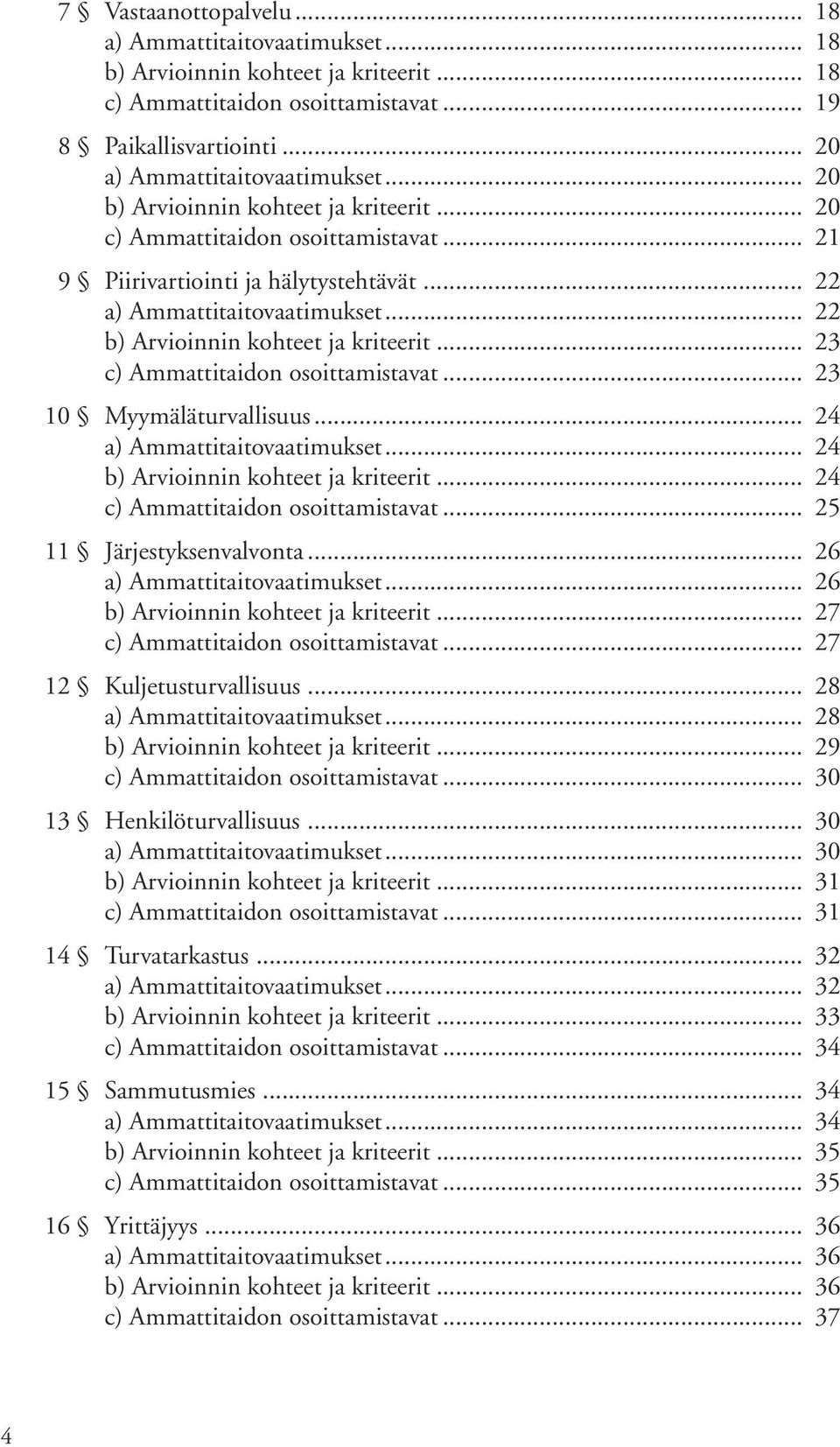 .. 23 c) Ammattitaidon osoittamistavat... 23 10 Myymäläturvallisuus... 24 a) Ammattitaitovaatimukset... 24 b) Arvioinnin kohteet ja kriteerit... 24 c) Ammattitaidon osoittamistavat.