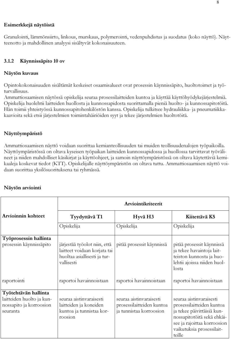 Ammattiosaamisen näytössä opiskelija seuraa prosessilaitteiden kuntoa ja käyttää käyttöhyödykejärjestelmiä.