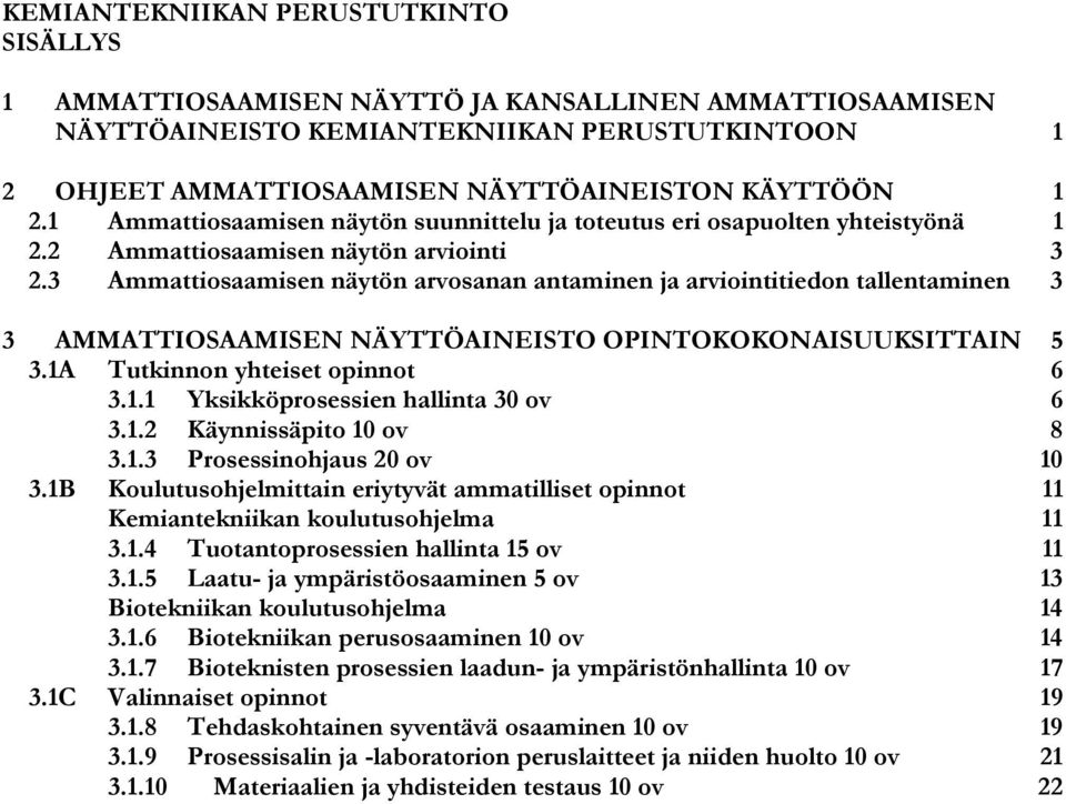 3 Ammattiosaamisen näytön arvosanan antaminen ja arviointitiedon tallentaminen 3 3 AMMATTIOSAAMISEN NÄYTTÖAINEISTO OPINTOKOKONAISUUKSITTAIN 5 3.1A Tutkinnon yhteiset opinnot 6 3.1.1 Yksikköprosessien hallinta 30 ov 6 3.