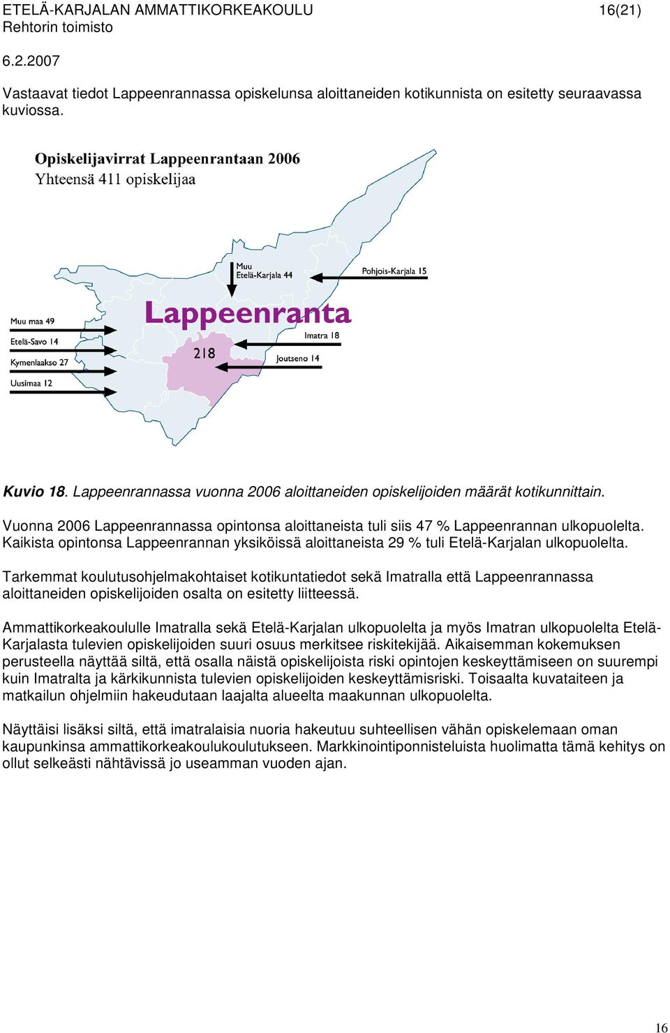 Kaikista opintonsa Lappeenrannan yksiköissä aloittaneista 29 % tuli Etelä-Karjalan ulkopuolelta.