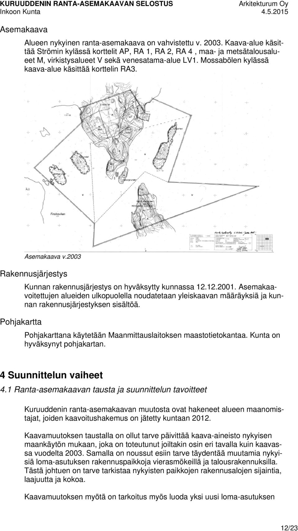 Asemakaava v.2003 Rakennusjärjestys Pohjakartta Kunnan rakennusjärjestys on hyväksytty kunnassa 12.12.2001.