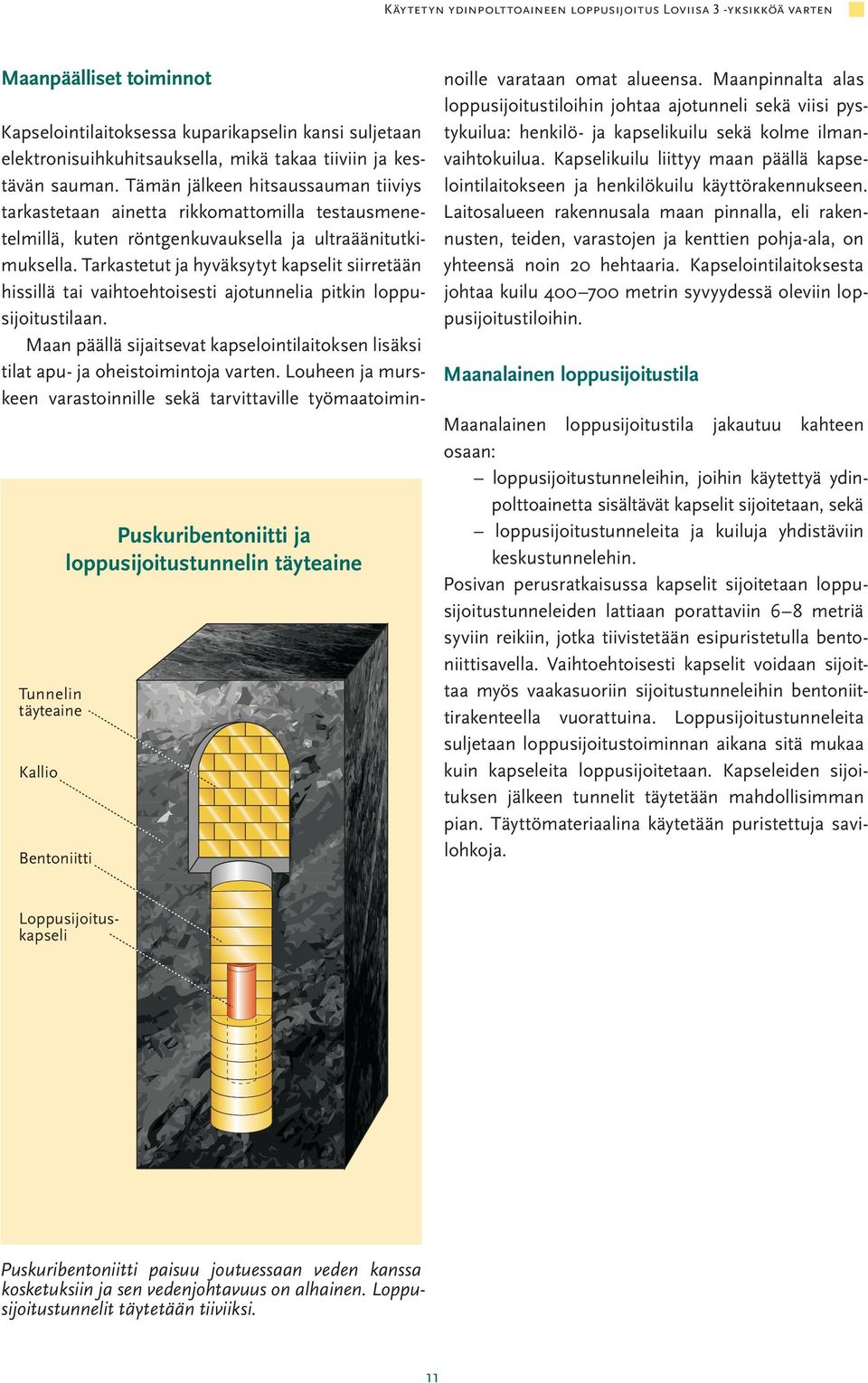 Kapselikuilu liittyy maan päällä kapselointilaitokseen ja henkilökuilu käyttörakennukseen.