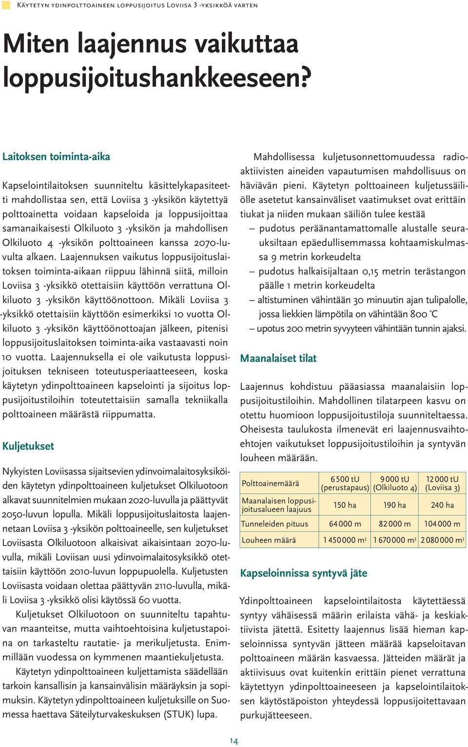 Olkiluoto 3 -yksikön ja mahdollisen Olkiluoto 4 -yksikön polttoaineen kanssa 2070-luvulta alkaen.