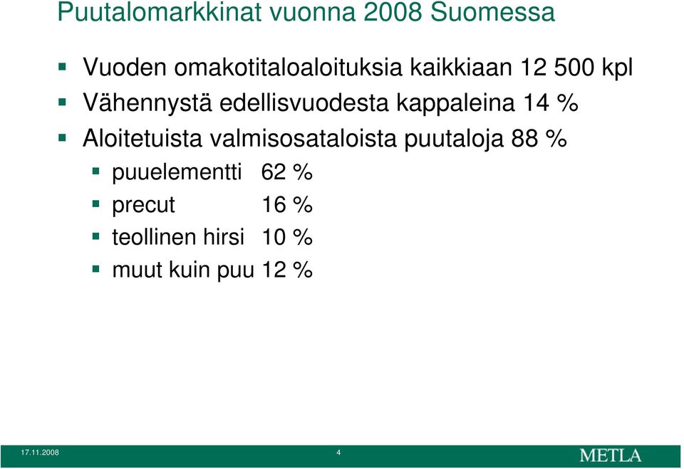 edellisvuodesta kappaleina 14 % Aloitetuista valmisosataloista