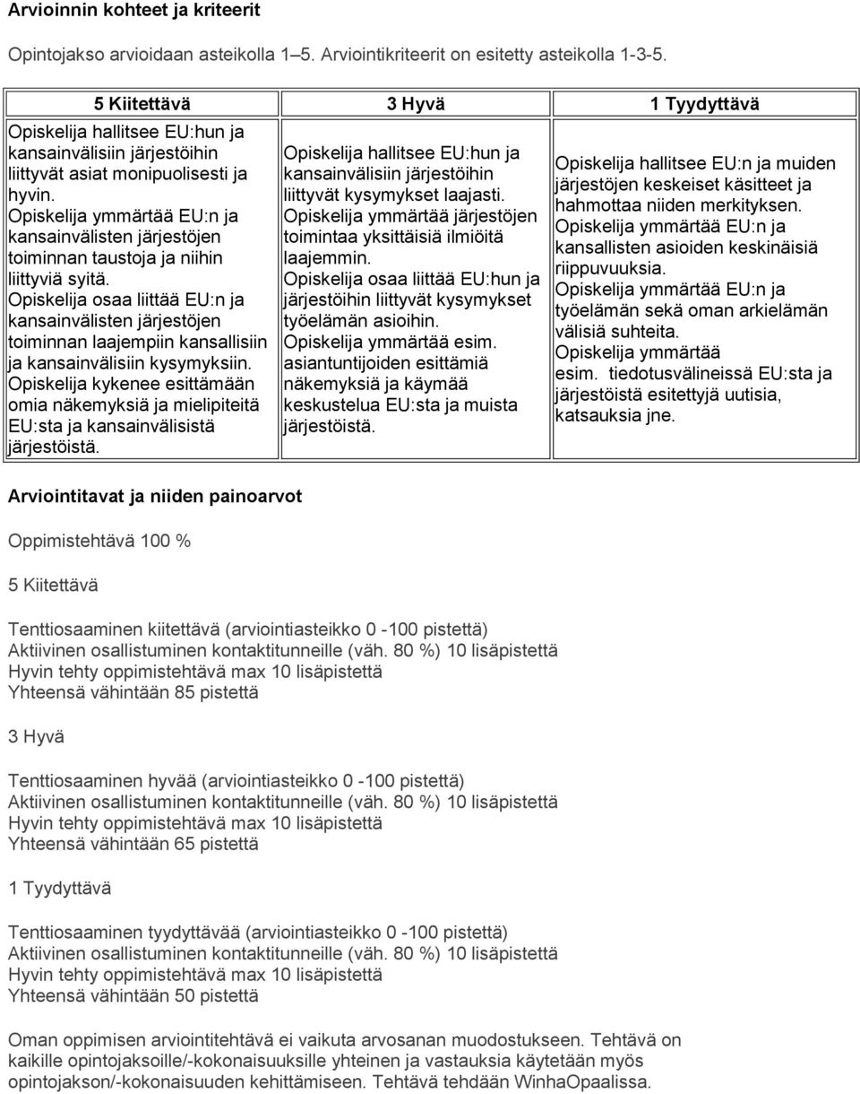 Opiskelija ymmärtää EU:n ja kansainvälisten järjestöjen toiminnan taustoja ja niihin liittyviä syitä.