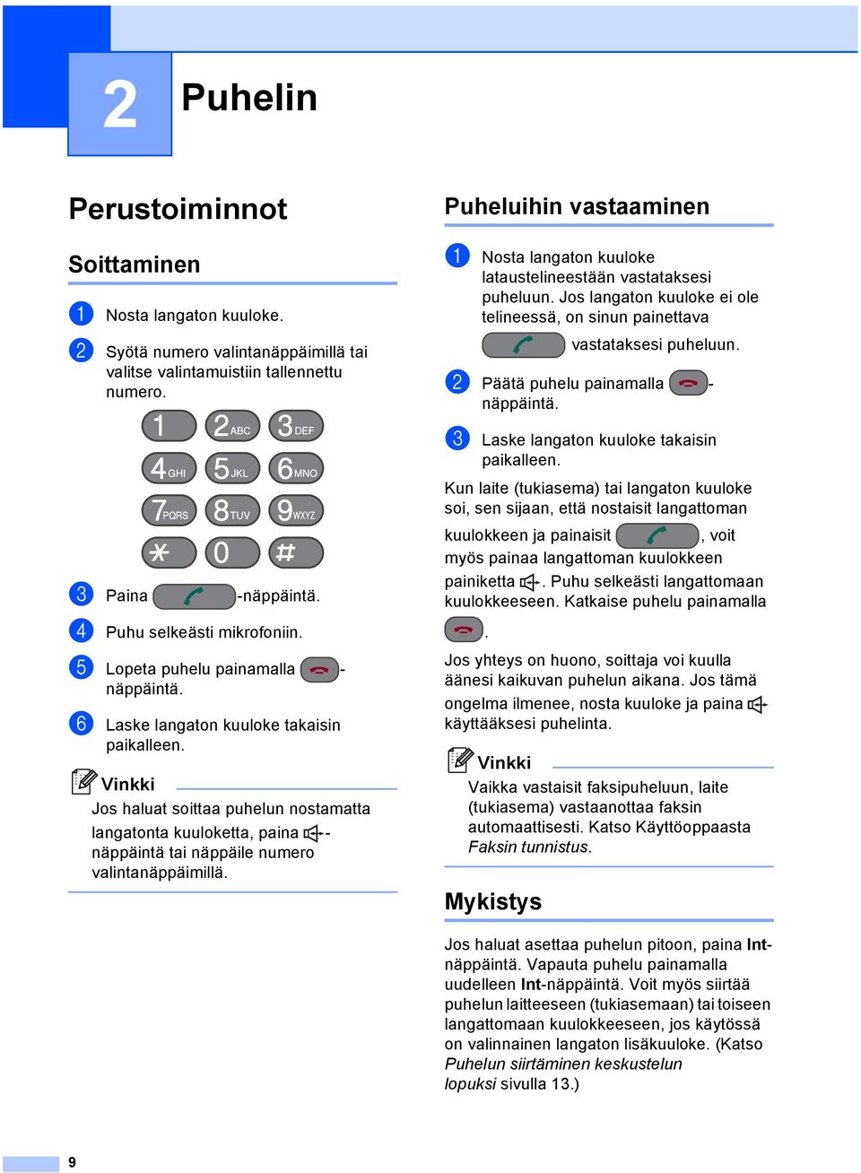 Vinkki Jos haluat soittaa puhelun nostamatta langatonta kuuloketta, paina - näppäintä tai näppäile numero valintanäppäimillä.