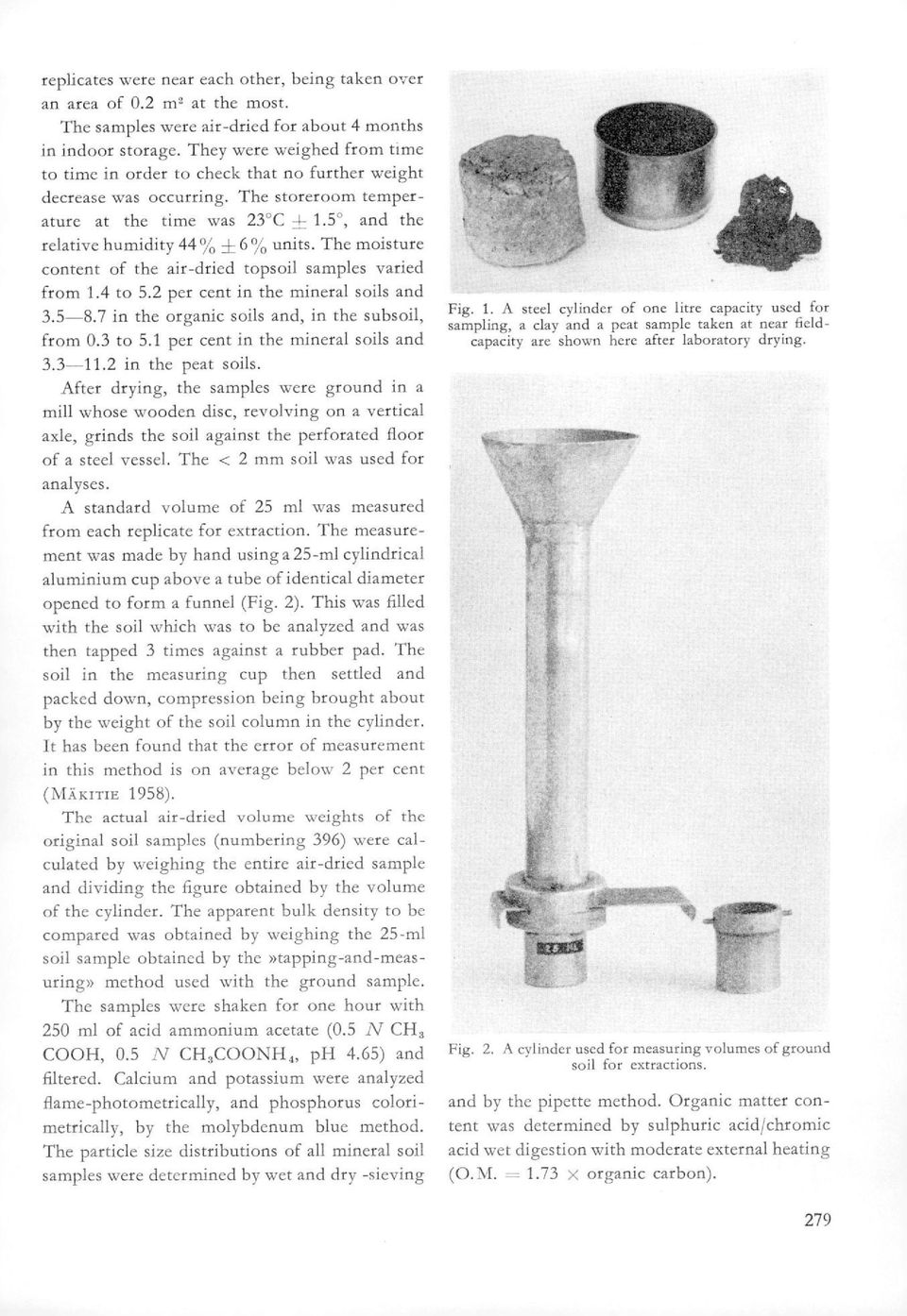 The moisture content of the air-dried topsoil samples varied from 1.4 to 5.2 per cent in the mineral soils and 3.5-8.7 in the organic soils and, in the subsoil, from 0.3 to 5.