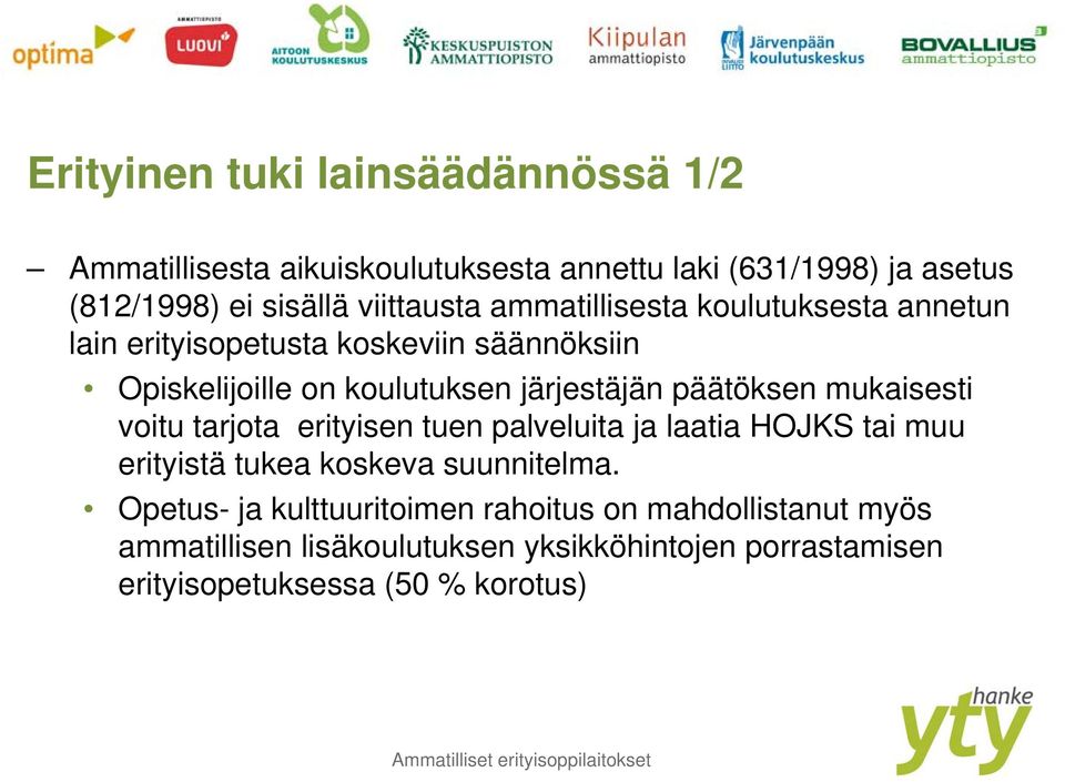 päätöksen mukaisesti voitu tarjota erityisen tuen palveluita ja laatia HOJKS tai muu erityistä tukea koskeva suunnitelma.