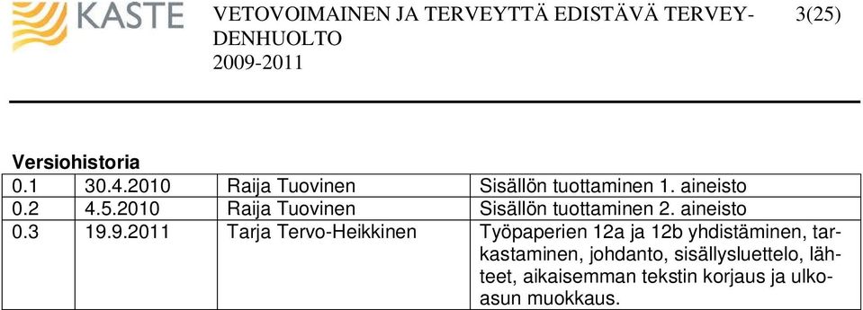 9.2011 Tarja Tervo-Heikkinen Työpaperien 12a ja 12b yhdistäminen,