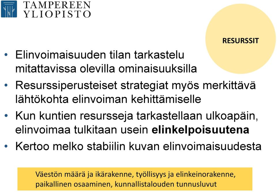 ulkoapäin, elinvoimaa tulkitaan usein elinkelpoisuutena Kertoo melko stabiilin kuvan elinvoimaisuudesta