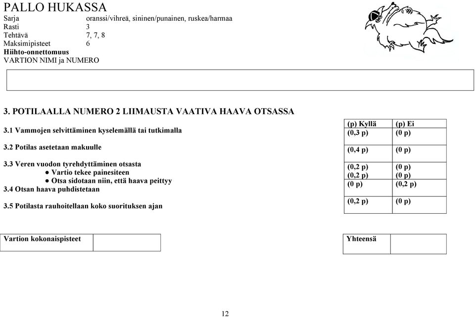 3 Veren vuodon tyrehdyttäminen otsasta Vartio tekee painesiteen Otsa sidotaan niin, että haava peittyy 3.